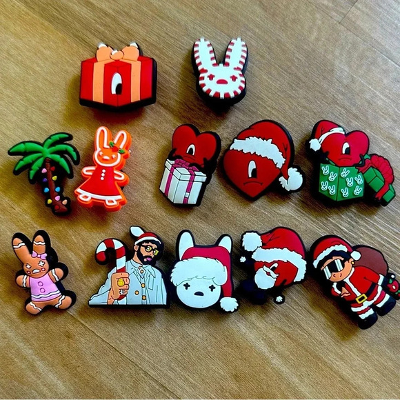 BAD BUNNY CHRISTMAS CROC CHARM SET OF 12 - Picture 1 of 1